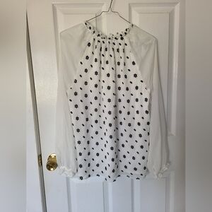 CeCe White Blouse with Black Floral Design